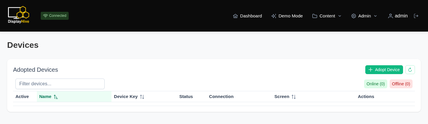 Devices page with no devices adopted yet